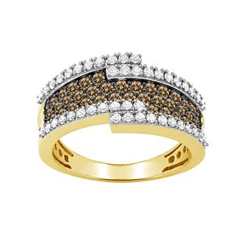 Jewelexcess 14k Rose Gold over Sterling Silver 1 Carat T.W. Champagne & White Diamond Micro Prong Ring