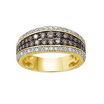 Jewelexcess 1 Carat T.W. Champagne & White Diamond Multi-Row Anniversary Ring