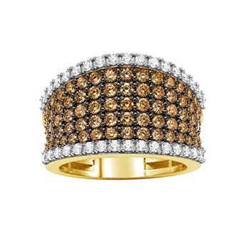 Jewelexcess 1 Carat T.W. Champagne & White Diamond Multi-Row Dome Ring