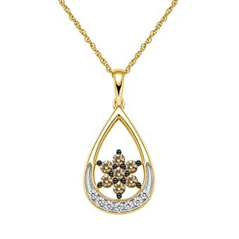 Jewelexcess 1/2 Carat T.W. Champagne & White Diamond Floral Teardrop Pendant Necklace