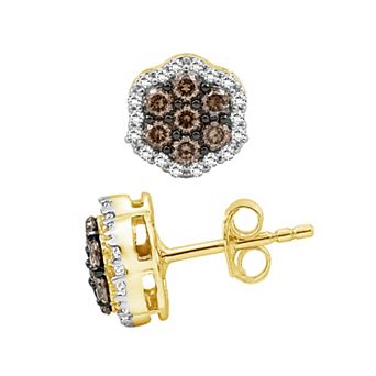 Jewelexcess 1/2 Carat T.W. Champagne & White Diamond Floral Halo Stud Earrings