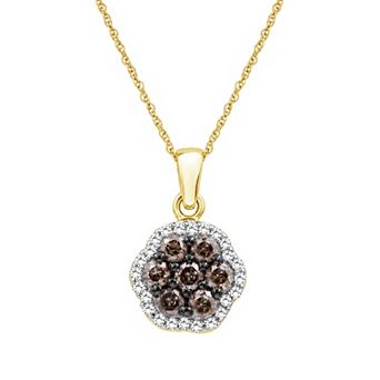 Jewelexcess 1/2 Carat T.W. Champagne & White Diamond Floral Halo Pendant Necklace