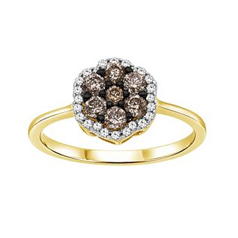 Jewelexcess 1/2 Carat T.W. Champagne & White Diamond Floral Halo Ring