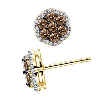 Jewelexcess 1 Carat T.W. Champagne & White Diamond Floral Halo Stud Earrings