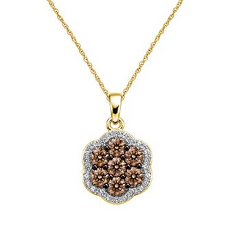 Jewelexcess 1 Carat T.W. Champagne & White Diamond Floral Halo Pendant Necklace