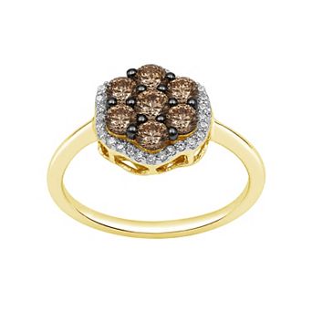 Jewelexcess 1 Carat T.W. Champagne & White Diamond Floral Halo Ring