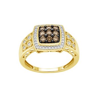 Jewelexcess 1/2 Carat T.W. Champagne & White Diamond Square Halo Ring