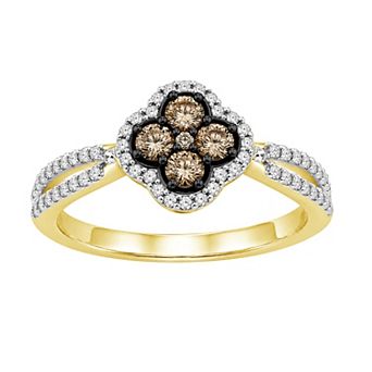 Jewelexcess 14k Rose Gold over Sterling Silver 1/2 Carat T.W. Champagne & White Diamond Split Shank Ring