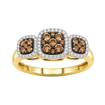 Jewelexcess 1/2 Carat T.W. Champagne & White Diamond Three-Stone Halo Ring