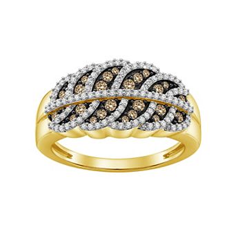 Jewelexcess 1/2 Carat T.W. Champagne & White Diamond Leaf Anniversary Ring