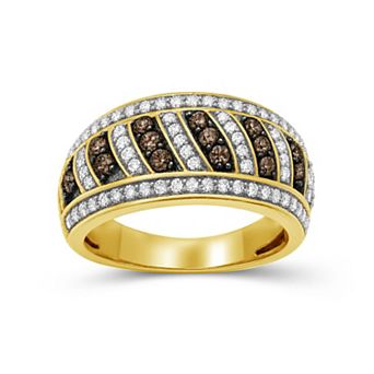 Jewelexcess 1 Carat T.W. Champagne & White Lab-Grown Diamond Diagonal Stripe Anniversary Ring
