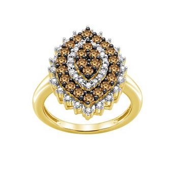 Jewelexcess 14k Rose Gold over Sterling Silver 1 Carat T.W. Champagne & White Diamond Micro Prong Ring