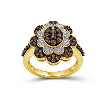 Jewelexcess 1 Carat T.W. Champagne & White Lab-Grown Diamond Floral Cluster Ring