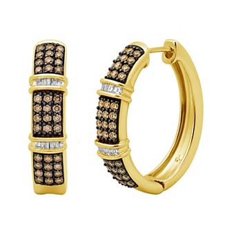 Jewelexcess 1 Carat T.W. Champagne & White Diamond Multi-Row Hoop Earrings