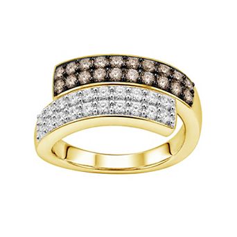 Jewelexcess 14k Rose Gold over Sterling Silver 1 Carat T.W. Champagne & White Diamond Micro Prong Bypass Ring