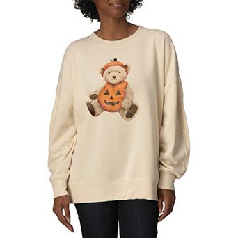 Women's Pumpkin Teddy Bear Oversized Fleece Crew Sweatshirt
