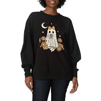 Women's Coquette Ghost Floral Oversized Fleece Crew Sweatshirt