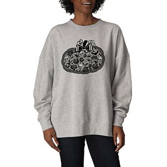 Women's Coquette Lace Pumpkin Bow Oversized Fleece Crew Sweatshirt