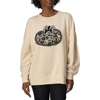 Women's Coquette Lace Pumpkin Bow Oversized Fleece Crew Sweatshirt