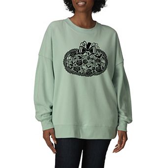 Women's Coquette Lace Pumpkin Bow Oversized Fleece Crew Sweatshirt