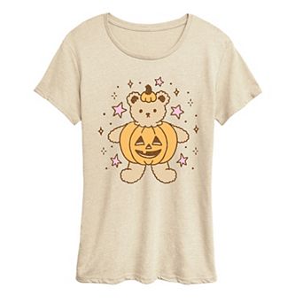Women's Cute Teddy Bear Pumpkin Graphic Tee
