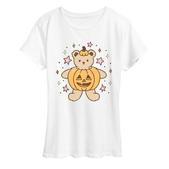 Women's Cute Teddy Bear Pumpkin Graphic Tee