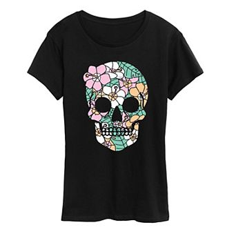 Women's Summerween Tropical Floral Skull Graphic Tee