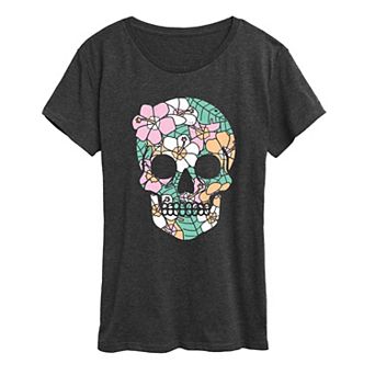 Women's Summerween Tropical Floral Skull Graphic Tee