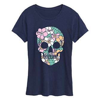 Women's Summerween Tropical Floral Skull Graphic Tee