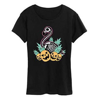 Women's Summerween Flamingo Skeleton Graphic Tee