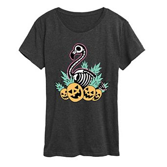 Women's Summerween Flamingo Skeleton Graphic Tee