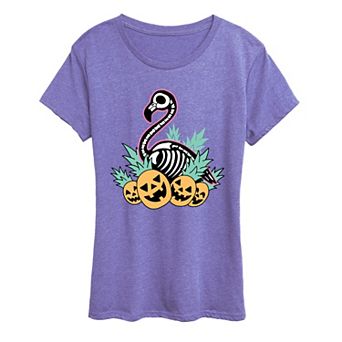 Women's Summerween Flamingo Skeleton Graphic Tee
