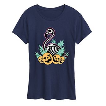 Women's Summerween Flamingo Skeleton Graphic Tee