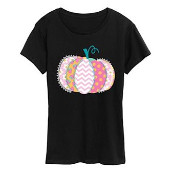 Women's Summerween Pastel Patchwork Pumpkin Graphic Tee