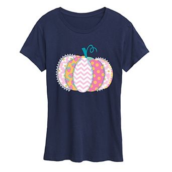 Women's Summerween Pastel Patchwork Pumpkin Graphic Tee