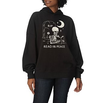 Women's Read In Peace Skeleton Oversized Fleece Hoodie Sweatshirt
