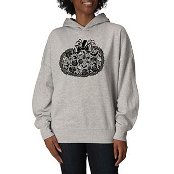 Women's Coquette Lace Pumpkin Bow Oversized Fleece Hoodie Sweatshirt