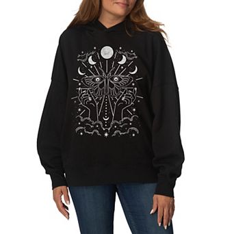 Women's Celestial Moth Moon Phase Oversized Fleece Hoodie Sweatshirt