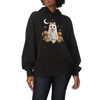 Women's Coquette Ghost Floral Oversized Fleece Hoodie Sweatshirt