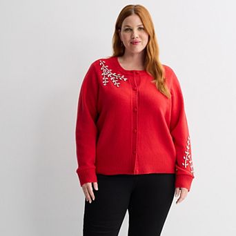 Plus Size Nine West Embellished Long Sleeve Cardigan Sweater