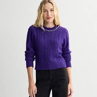 Women's Nine West Mohair-Like Cable Knit Sweater