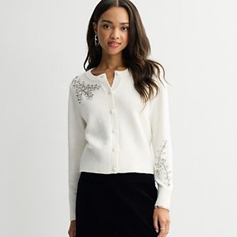 Women's Nine West Embellished Long Sleeve Cardigan Sweater