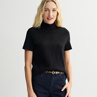 Women's Nine West Short Sleeve Mockneck Knit Sweater