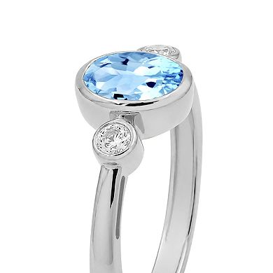 Jewelexcess Sterling Silver Lab-Created White Sapphire & Bezel-Set Gemstone Ring