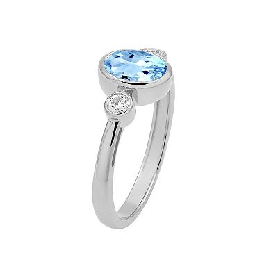 Jewelexcess Sterling Silver Lab-Created White Sapphire & Bezel-Set Gemstone Ring