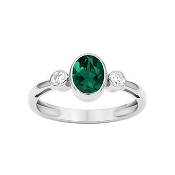 Jewelexcess Sterling Silver Lab-Created White Sapphire & Bezel-Set Gemstone Ring
