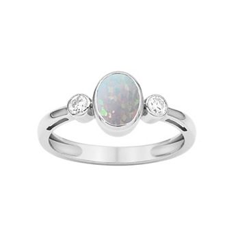 Jewelexcess Sterling Silver Lab-Created White Sapphire & Bezel-Set Gemstone Ring