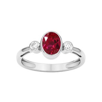 Jewelexcess Sterling Silver Lab-Created White Sapphire & Bezel-Set Gemstone Ring