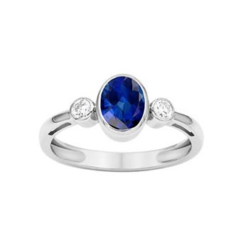 Jewelexcess Sterling Silver Lab-Created White Sapphire & Bezel-Set Gemstone Ring