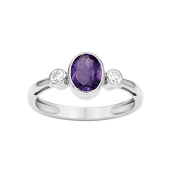 Jewelexcess Sterling Silver Lab-Created White Sapphire & Bezel-Set Gemstone Ring